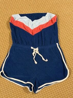 Arercrombie and Fitch Navy Blue Terry Romper with Red & Light Blue Chevron